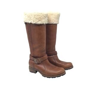 UGG Langley Equestrian Shearling Boots Brown Leather Western Riding - Size 7